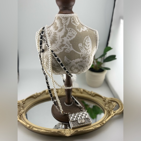 Silver Mini Crossbody Bag with Pearl & Chain Strap ✨ - Picture 12 of 17